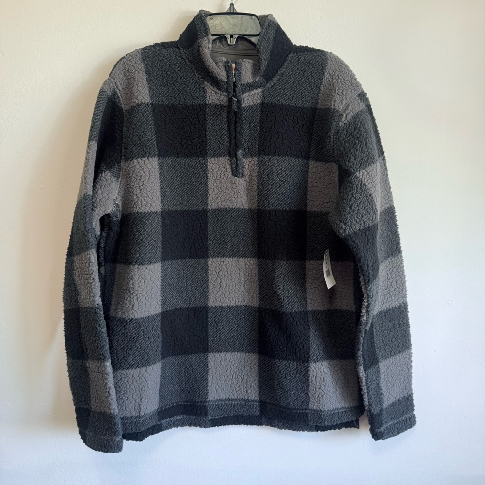 Wrangler Gray & Black Checkered Sherpa Pullover Jacket Medium Cozy Fleece - Picture 2 of 7